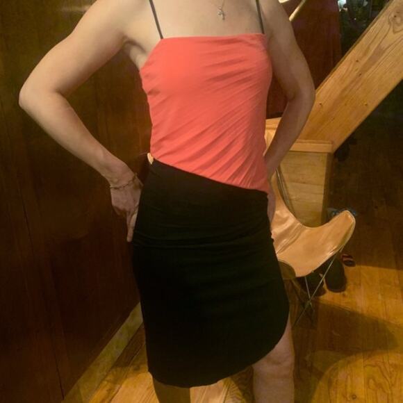 NWT Halston Heritage Pink & Black Colorblocked Bodycon Asymmetrical Mini Dress 2 - Picture 2 of 5